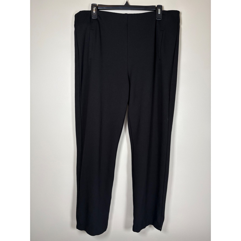 Chicos Black Pull On Straight Leg Ponte Trousers Size 2.5 US 14 Elastic Waist